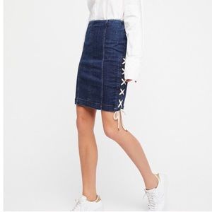 NWOT Free People | Denim Lace Up Pencil Skirt